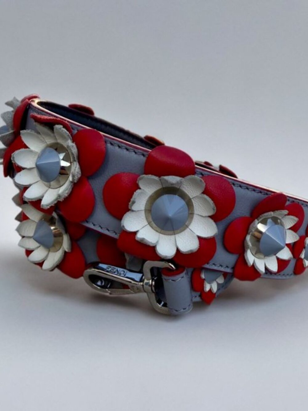 Fendi Red Gray Studded Flower Strap You Shoulder Strap